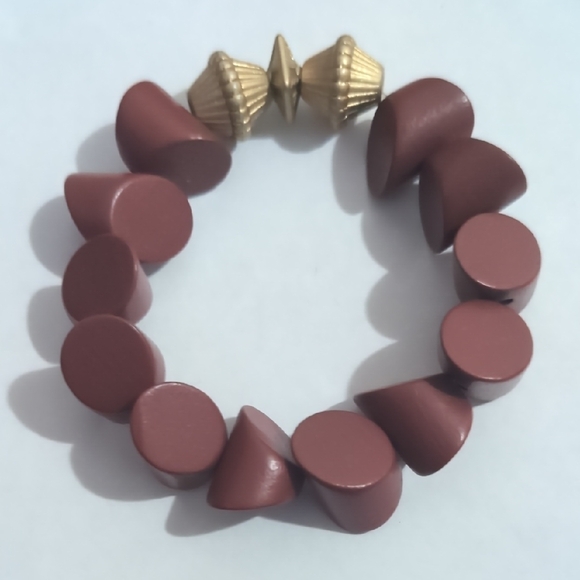 Gold and Brown Wood Bwith Ribbed Accents - Picture 3 of 4